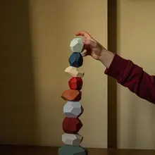 Creative Wooden Jenga Building Block Colored Stone Educational Toys Cold Tone Nordic Style Stacking Game Children's Wooden Toys colored stone baby toy wooden jenga building block creative educational toys nordic style stacking game rainbow stone wooden toy