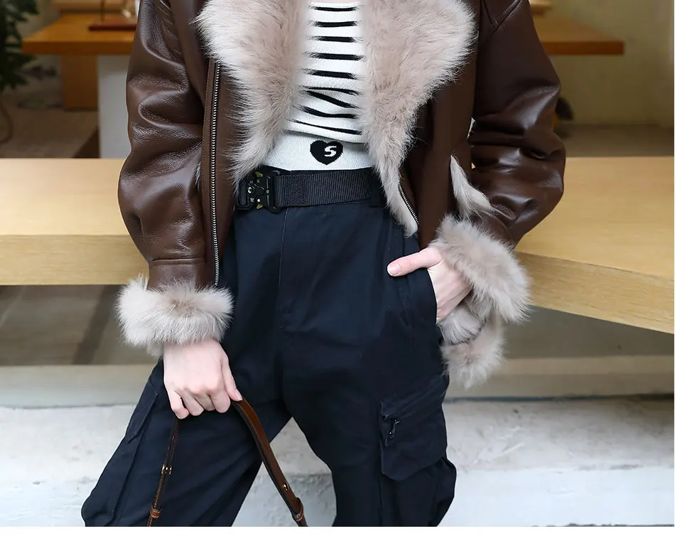 Woman Real Wool Leather Coat Winter Sheepskin Fur Locomotive Jacket Double Faced Fur Jacket Fashion Warm Shearing Fur Outerwear puffer coat with fur hood