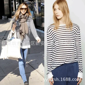 

2020 Woman Clothes Early Spring King Flax Blue White Striped Long-Sleeve T-shirt Classic Sweater