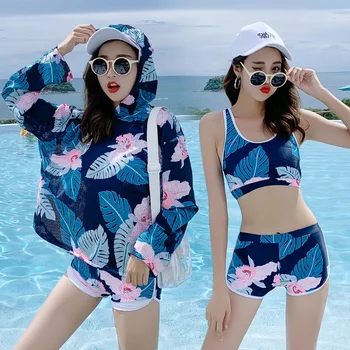 

Bathing Suit Female Sports-Style Split Type Bikini Three-piece Set Small Bust Gathering High-waisted Belly Covering Slimming Con
