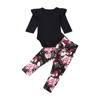 

Baby Girl Clothes Set 2019 New Long Sleeve Blank Top Romper Bodysuit + Floral Pants Trousers Outfits Set 0-24M