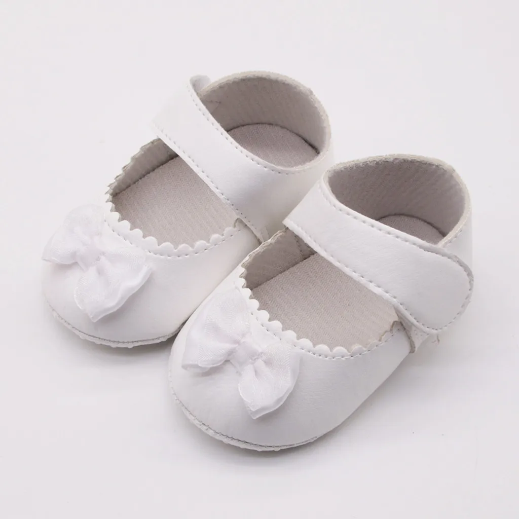 Newborn Baby Shoes Autumn Bow Solid First Walker Anti Slip Soft Sole Baby Girl Shoes Pink White Casual Toddler Shoes For 0-18M