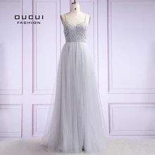 Женские вечерние платья из тюля, большие размеры, Длинные вечерние платья,, Robe De Soiree Even, платье трапециевидной формы с жемчугом на тонких бретелях OL103420