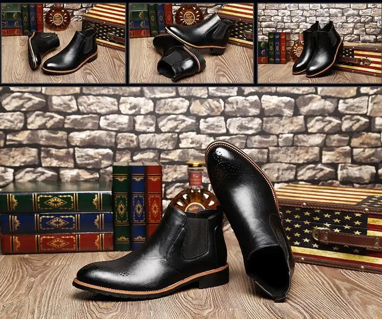 Мужские ботинки «Челси» на меху; сезон весна-зима; мужские ботильоны в британском стиле; повседневная мужская обувь из мягкой микрофибры; цвет черный, коричневый, красный