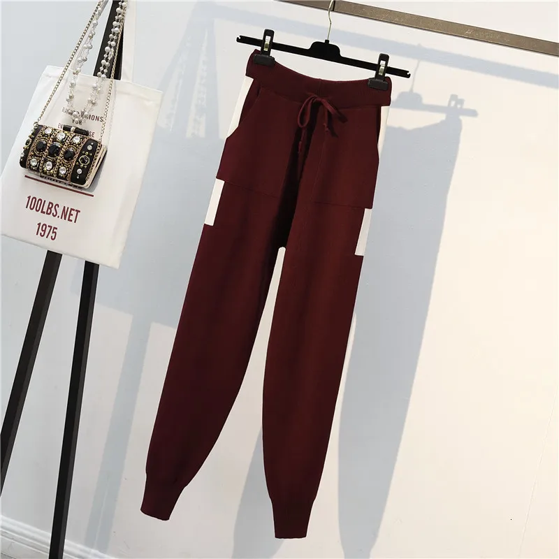 DEAT Autumn Women Knitted Two Piece Set Casual Sportsuit O Neck Long Sleeve Pullover Sweater Pants Set Tracksuit MG987