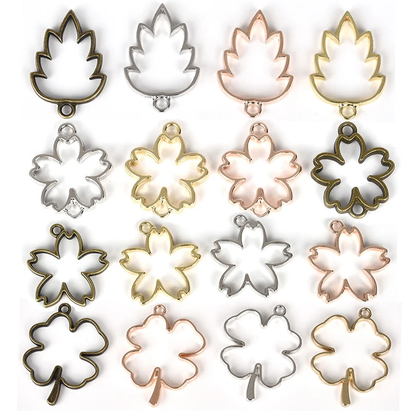 

5pcs Christmas Trees Flower Metal Frame Pendant Hollow Open Bezels Setting Glue Blank UV Resin Charms For DIY Jewelry Making