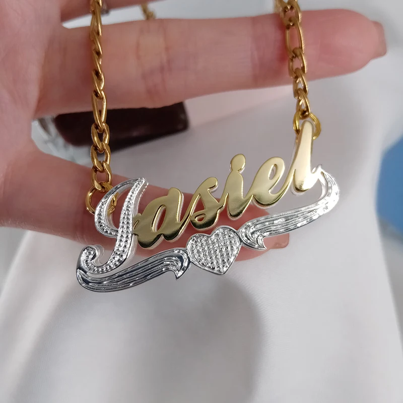 Placa de Identificação Colar para Mulheres Colar de Aço Frete Grátis Personalizado Duplo Cores Nome Coração Inoxidável Hiphop Jelwery Presentes 3d 4 High Quality Joias e Acessórios