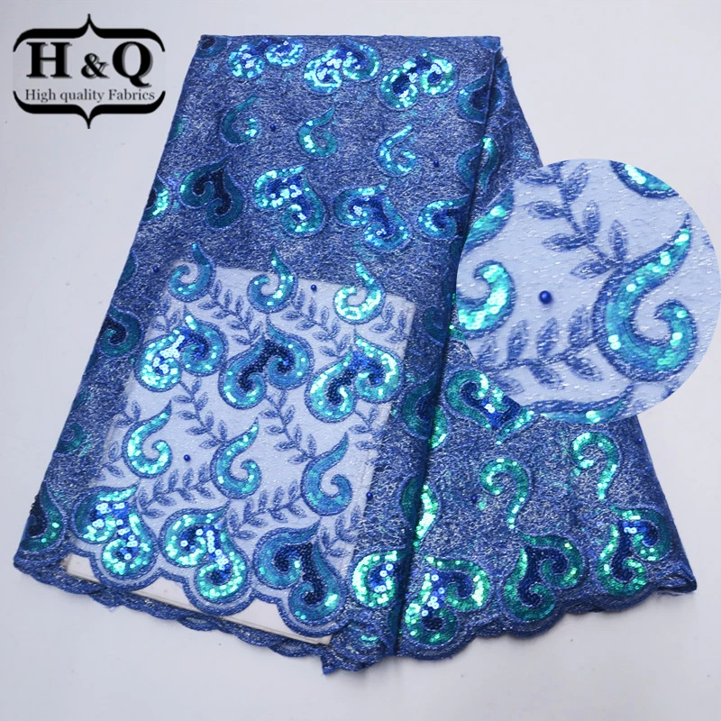 

Fashionable Mesh Lace African Sequins Lace 5 Yards/pcs Embroidered Lace Fabric French Net Lace Fabric with beads For Party Dress