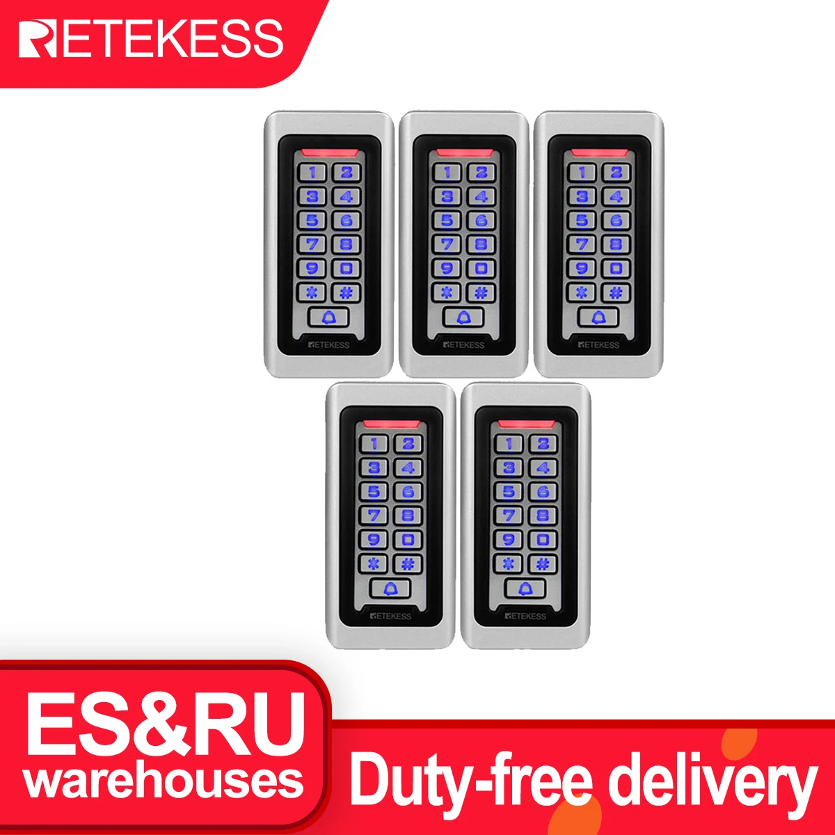 5pcs Retekess T-AC03 Keypad RFID Access Control System Proximity Card Standalone 2000 Users Door Access Control Waterproof