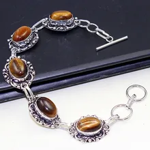 Браслет "тигровый глаз" Серебряная накладка над медью, 21 см, B0566