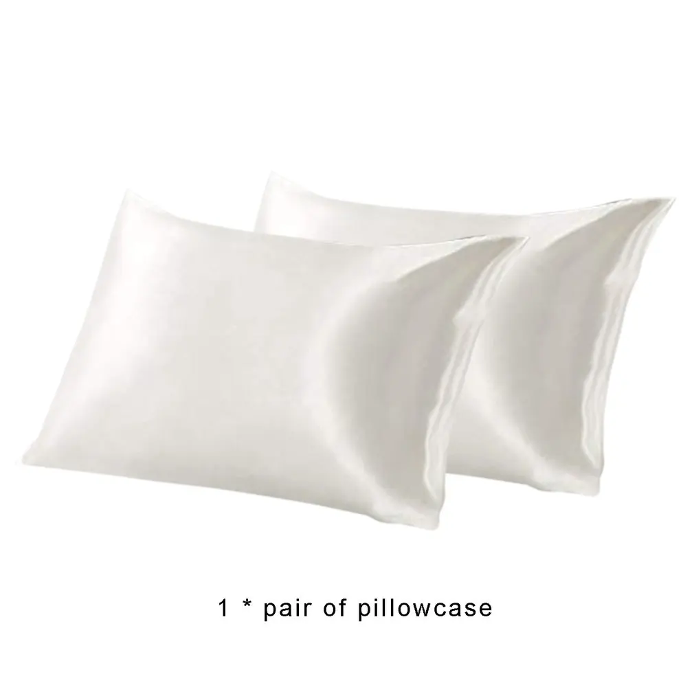 2Pcs Pillowcases Simulated Silk Solid Color Smooth Pillow Cover Head Rest Cushion Cover Summer Bed Supplies For Dorm Room