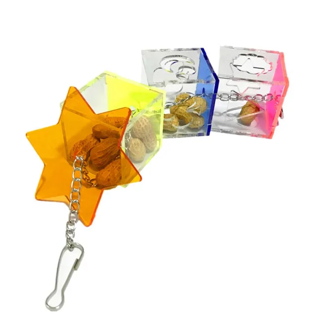 Parrot Hanging Chewing Feeding Toy, 3 Layer Transparent Food Feeder Holder Hanging Forage Star Shaped Box Cage Toy 2020 3