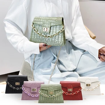 

Women PU Leather Crocodile Pattern Chains Shoulder Portable Lady Retro Handbag Purses Wild Simple Female Daily Crossbody Bags