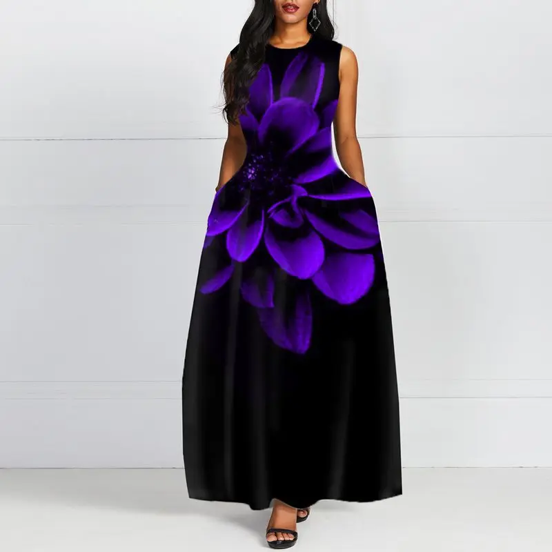 black dress with purple flowers