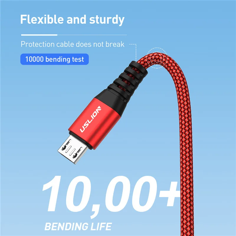 USLION Micro usb кабель 3A кабель для быстрой зарядки для samsung Xiaomi Android мобильный телефон Microusb зарядное устройство Usb кабель для передачи данных 2 м 1 м 25 см