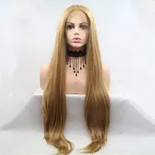 Bombshell синтетический парик фронта шнурка Золотой Желтый цвет прямые термостойкие волокна волос средний пробор для женщин девочек парики