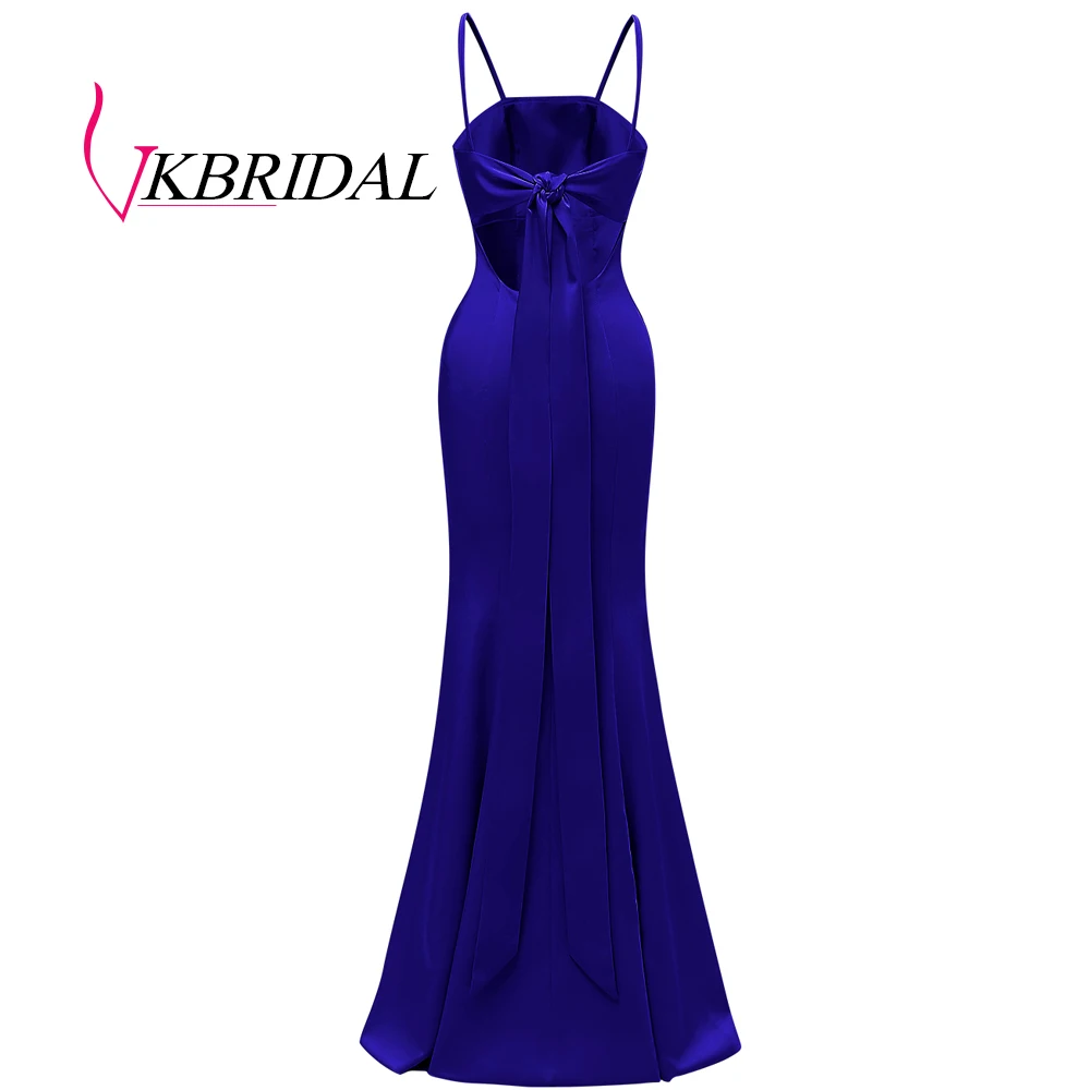 Синий VKBRIDAL пикантные тонкие бретельки длинные платья подружек невесты реальные фотографии платье-Русалка на выпускной - Цвет: Синий