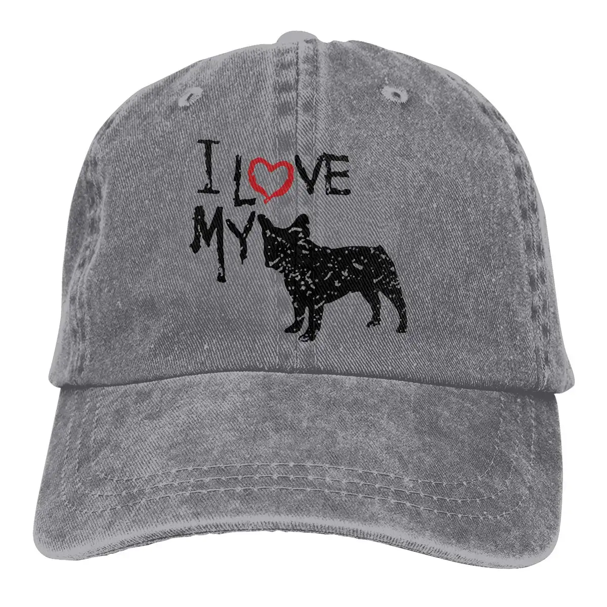Унисекс Регулируемый джинсовая тканевая Кепка-бейсболка с надписью "Я люблю мою панель в форме французского бульдога Snapback Кепки