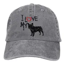 Унисекс Регулируемый джинсовая тканевая Кепка-бейсболка с надписью "Я люблю мою панель в форме французского бульдога Snapback Кепки