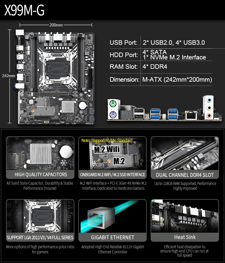 Комплект материнской платы JINGSHA LGA 2011 3 X99MG с XEON E5 2620V3 2 4 Ghzand шт. 8 ГБ = 32 Гб DDR4 2133 МГц