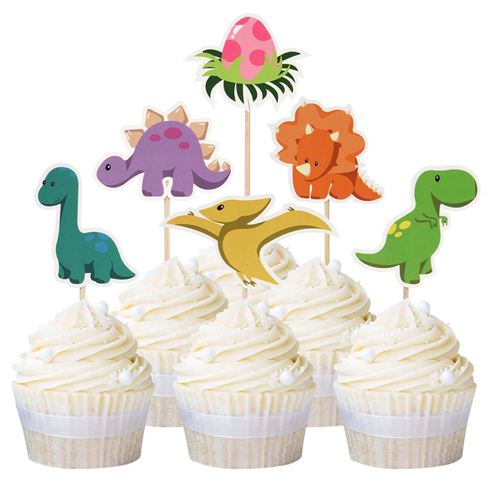 24 шт торт Топпер творческая бумага с динозаврами кекс набор торт набор для вечеринки Шпажки для фруктов на день рождения