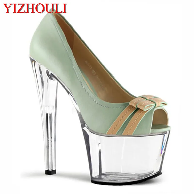Spring and Summer Open-Toe High Heels 17cm Crystal Sole Bow Decoration Stage Performance Single Shoe | Обувь