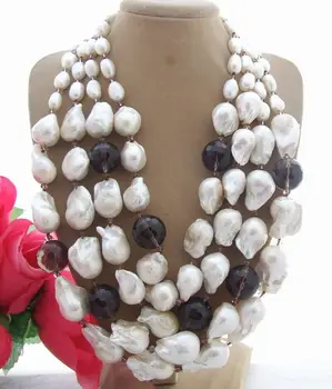 

26mm White Keshi Pearl Smoky Q1uartz Crystal Necklace