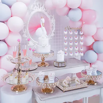 

Tobs Gold Crystal cake stand set Electroplating gold mirror face fondant cupcake sweet table candy bar table decorating