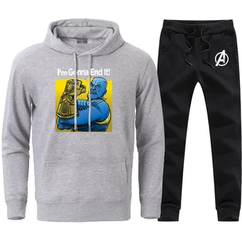 

Thanos The Avengers Hoodies Sweatshirt Pants Set Mens 2020 Autumn Fleece Pullover Sets 2 Piece Male Fashion Streetwear Sweatpant