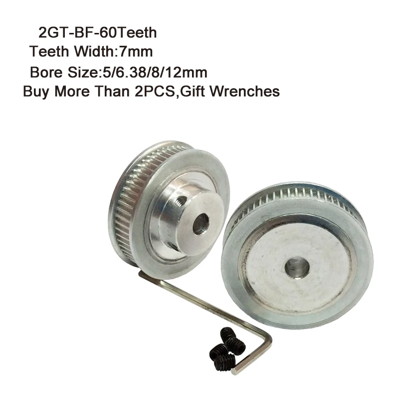 

2GT-BF Timing Pulley 60Teeth 5/6.38/8/12mm Bore 7mm Teeth Width GT2 Synchronous Wheel Fit GT2 Belt Width 7mm 3D Printer Parts