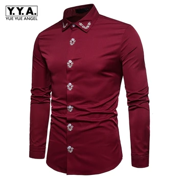 

2020 Summer New Mens Clothing Vintage Court Turn Down Collar Embroidery Male Shirt Korean Casual Long Sleeve Camisas Masculinas