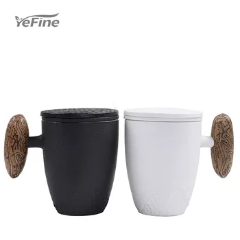 

YeFine Top grade Black Pottery Office Mug Creative Practical Gift Tea Mug Separation Cup