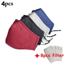 4pcs Washable Reusable Mouth Face Mask Anti PM2.5 Dust Mouth Mask With 8pcs Activated Carbon Filter Mask Fabric Cotton Face Mask