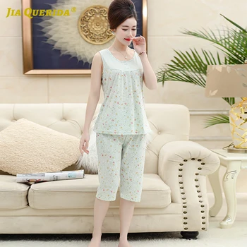 

Pajamas Set Homesuit Homeclothes Fashion Style Sleeveless Capris Women Casual Style Green Top Green Pants Pj Set Pj S Women