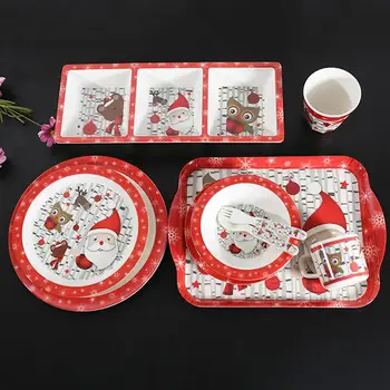 

10Pcs Dinnerware Baby Tableware Sets Christmas Santa Claus Design Dish Bowl Fork Spoon Cup for Kids Baby Christmas Gift