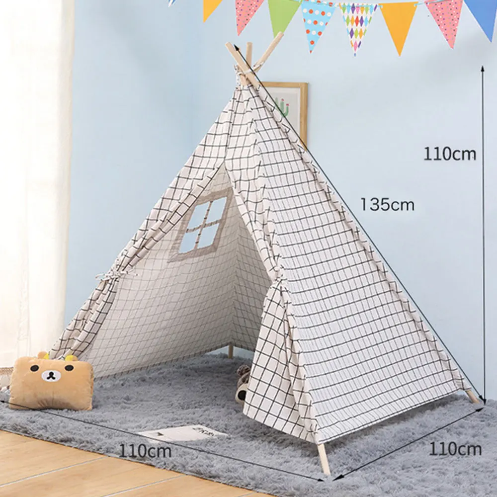 Portable Children’s Tent Portable Foldable Outdoor Game Teepee Cartoon Cute Indian Children's Tent Canvas Cotton Triangle Tipi - Цвет: WJ3688D