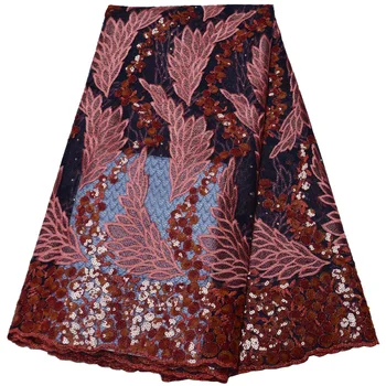 

(5yards/pc) high quality African French net lace fabric with excellent embroidery and sequins for attractive party dress FLP177