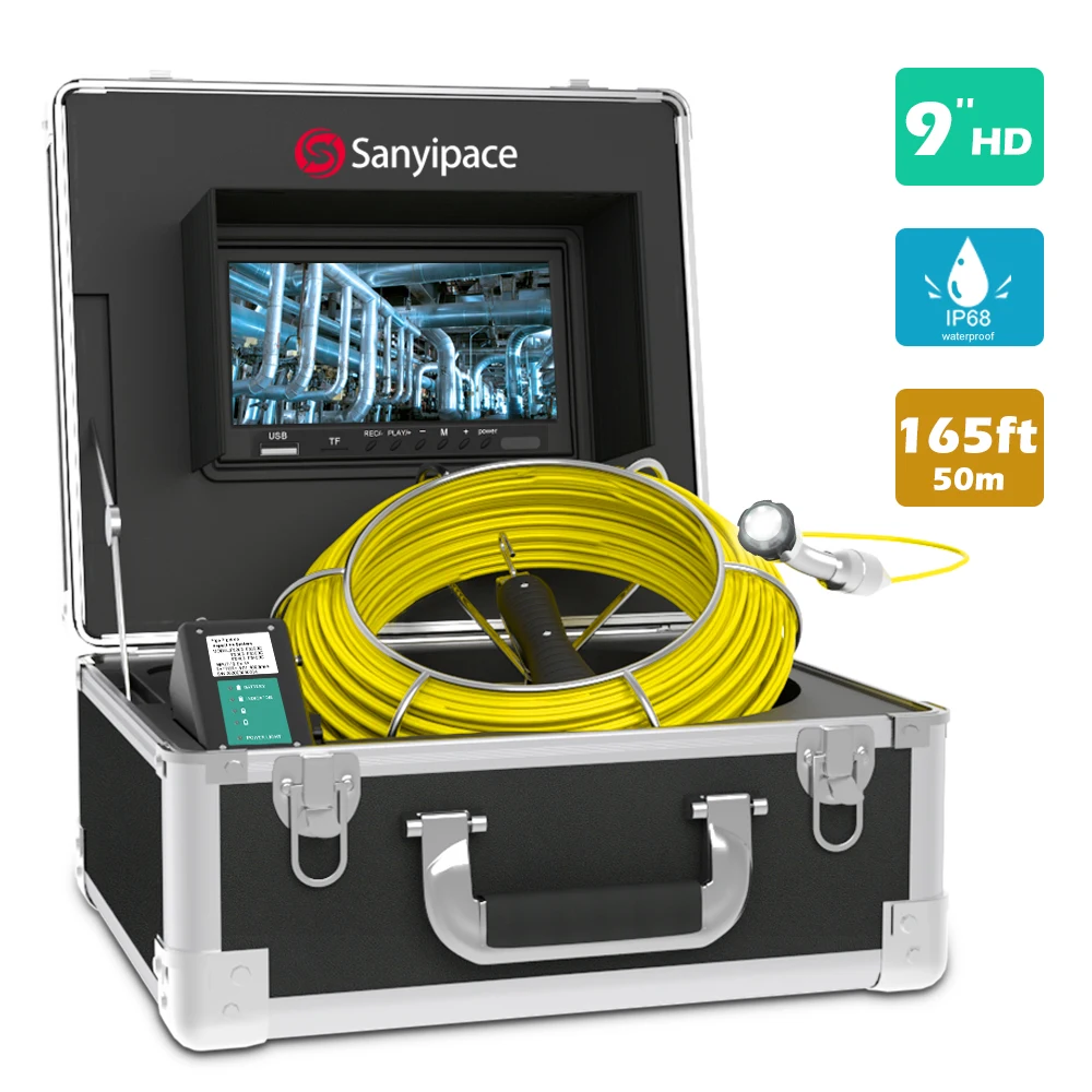 

Drain Camera 165ft,Sewer Camera Pipeline Drain Industrial Endoscope IP68 Waterproof Snake Video System with 9 Inch LCD Monitor