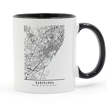 

BARCELONA SPAIN BLACK CITY STREET MAP ART Coffee Mug Ceramic Cup Gifts 11oz