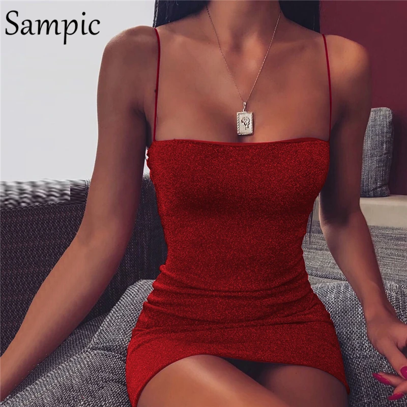 Sampic, сексуальное женское платье без рукавов, облегающее, вечерние, для клуба, элегантное, с открытой спиной, на бретелях, мини, летнее платье