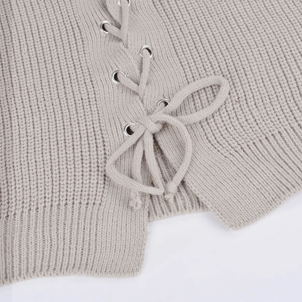 New Autumn Winter Knitted Sweater Women Solid Casual V Neck Drawstring Pull Femme Modish Slim Tricot Jumper Sexy Full Pullovers