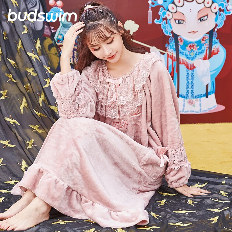 sleepwear nightwear nightdress thick warm winter night dress women dresses large sizes dressing gown sleeping dress Vintage