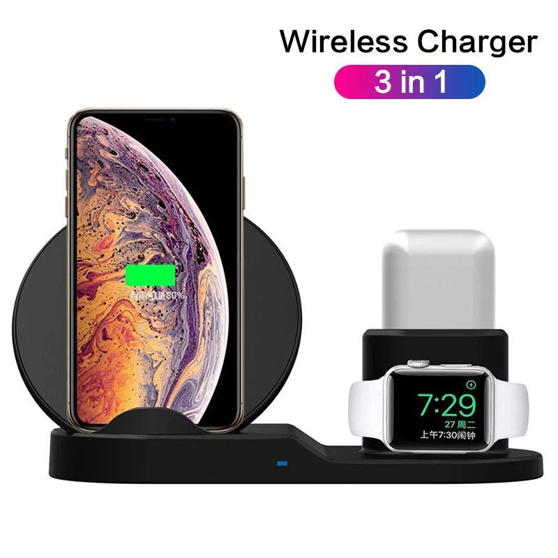 Carregador sem Fio para Iphone Suporte de Carregamento Rápido para Samasung Carregador para Iver 2 para Airpods xr x 8 s9 Doca 4 3 10 w qi xs Max