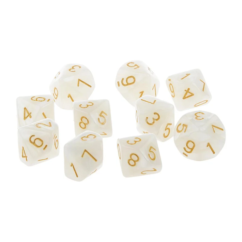 Mayitr прозрачный 10 шт. D10 десять сторонних жемчужных драгоценных кубиков(0-9) для RPG для DDG набор из 10 игральных кубиков - Цвет: White
