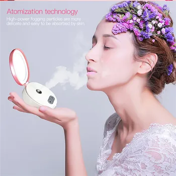 

4 In 1 Electric Mini Facial Steamer Traveling Nano Spray Mister Face Skin Care + Makeup Mirror +LED Light +Power Bank Function45