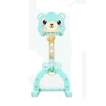 

2 In 1 Children Indoor Adjustable Standing Basketball Hoop For Children Kids Toys - Blue Pink Coffee (Happy Bear Without Music)