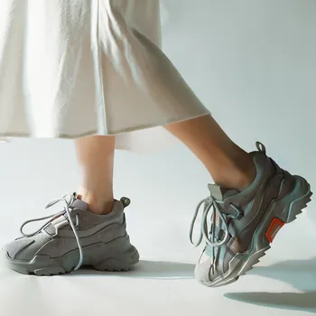 

YECHNE Vrouwen Sneakers Trend Schoenen Voor Papa Vrouwen Dikke Zolen Mode Loopschoenen Platform Vrouwen Vetersluiting