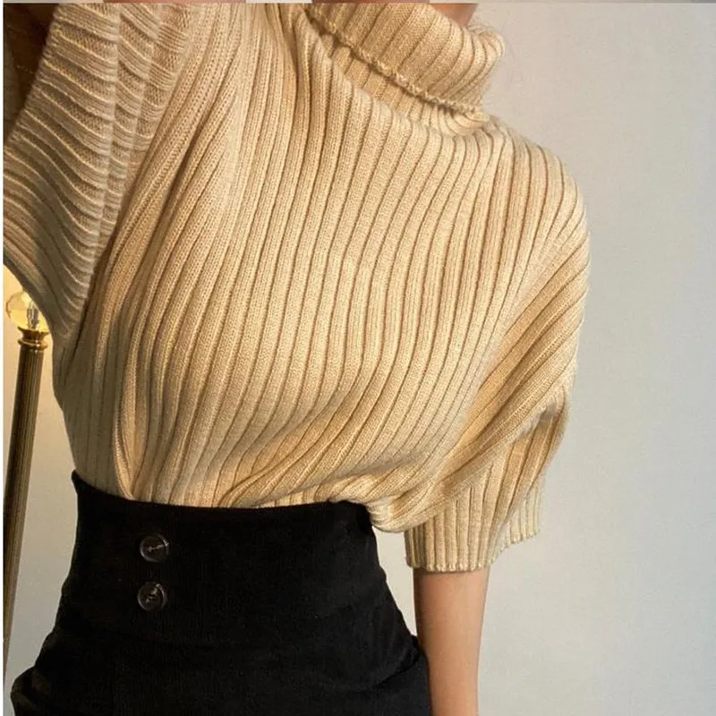 Женский свитер с коротким рукавом Alien Kitty элегантный вязаный высоким воротником в