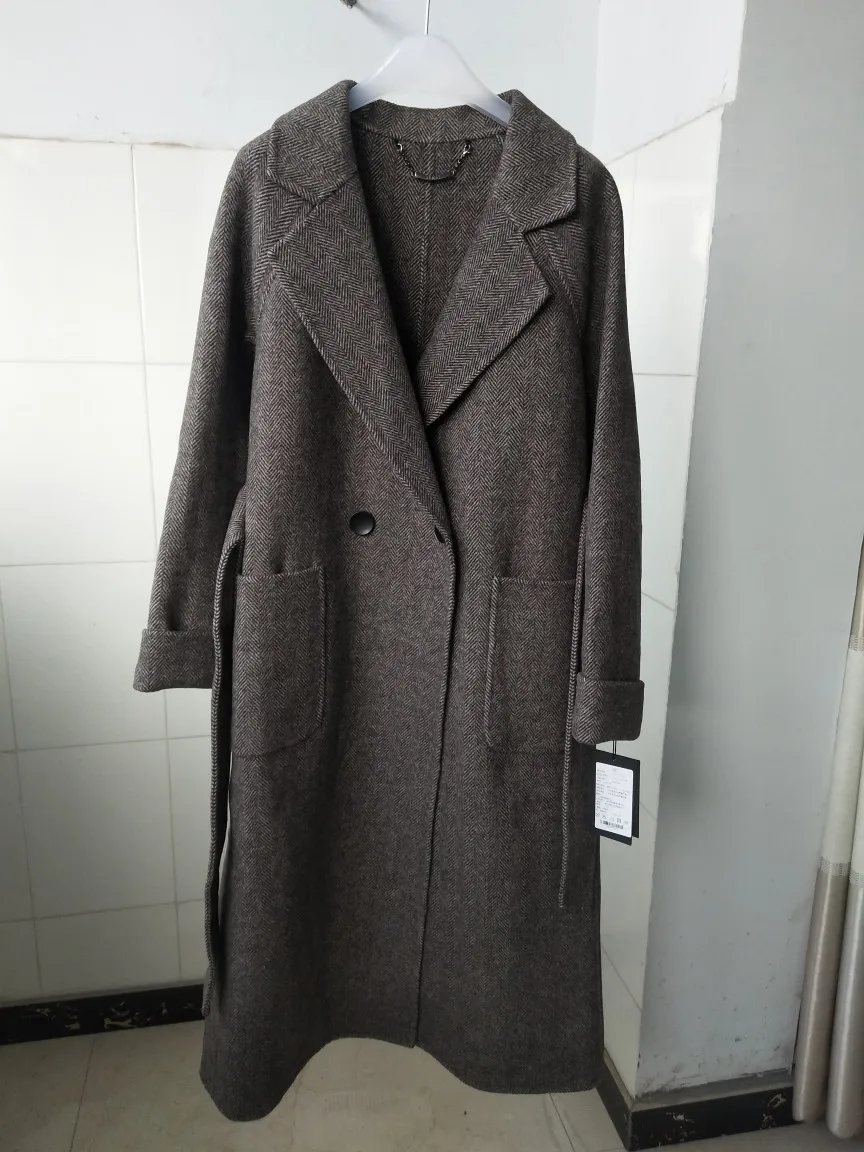Женское элегантное шерстяное пальто с отложным воротником, женское длинное шерстяное пальто темно-серого цвета, зимнее теплое пальто Casaco Feminino