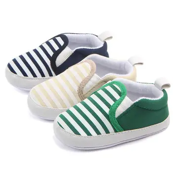 

Newborn Prewalker Baby Boy Girl Crib Pram Shoes Soft Sole Slippers Trainers 0-18M Striped Shallow Canvas Soft Anti-slip Sneaker
